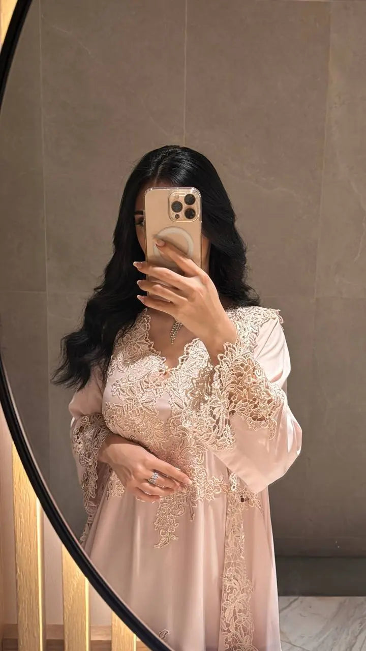 Off pink Grace Lace Jalabiya ( Comes In 2 Piece ) - MMK Design