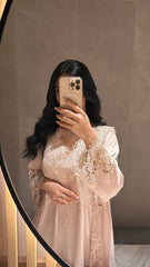 Off pink Grace Lace Jalabiya ( Comes In 2 Piece ) - MMK Design