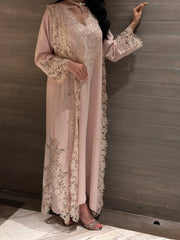 Off pink Grace Lace Jalabiya ( Comes In 2 Piece ) - MMK Design