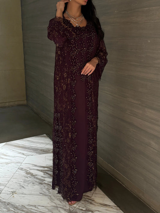 Deep Plum Crystal Embellished jalabiya