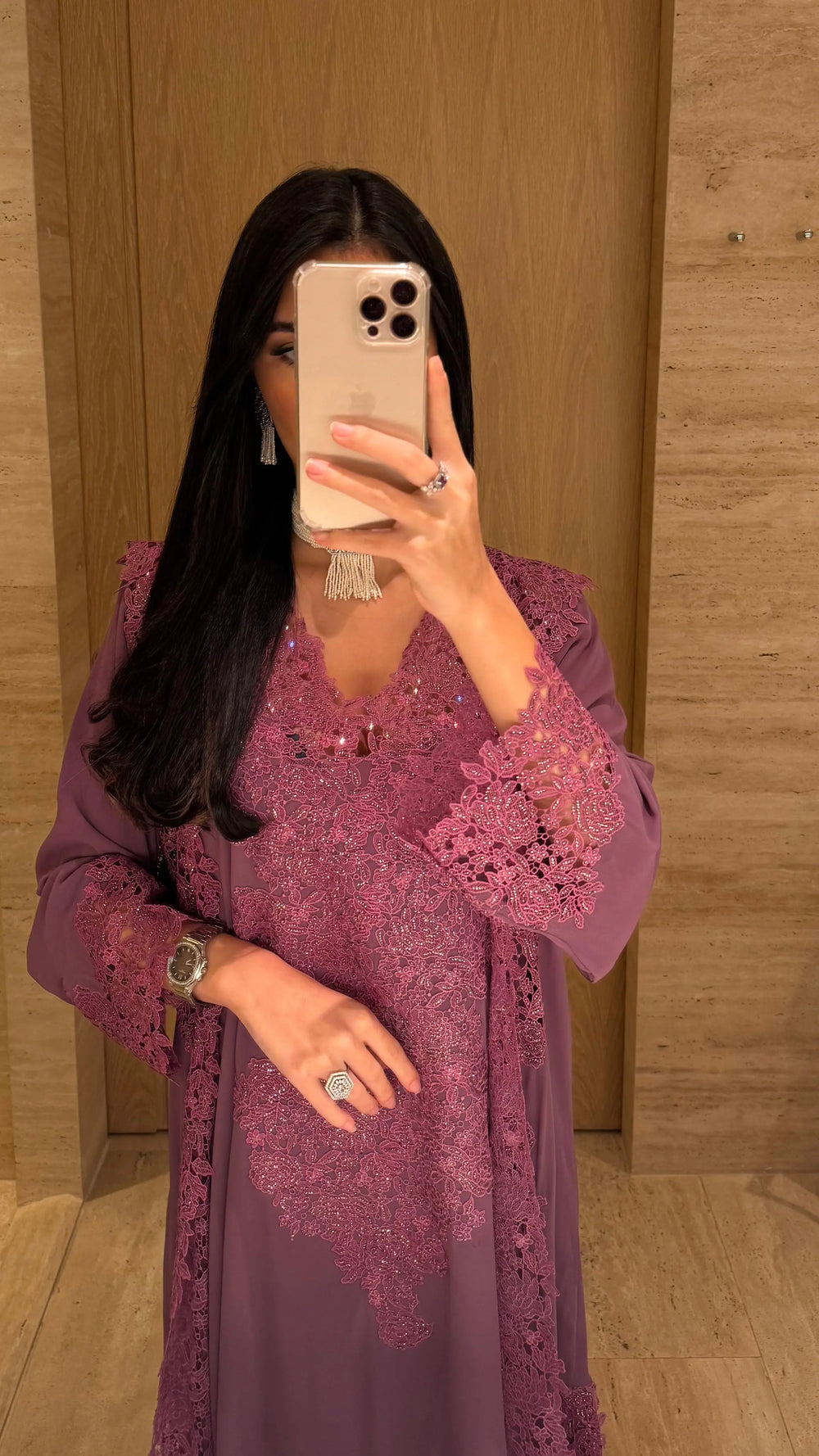 Mauve Radiance Embellished Lace Jalabiya MMK Design