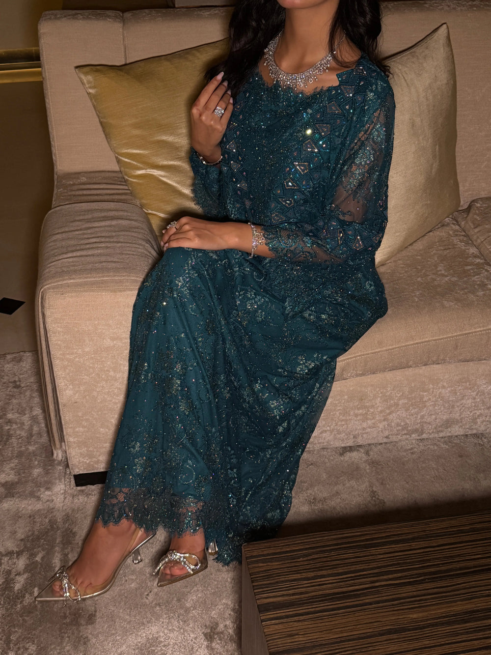 "Teal Elegance" Embellished Evening Jalabiya MMK Design