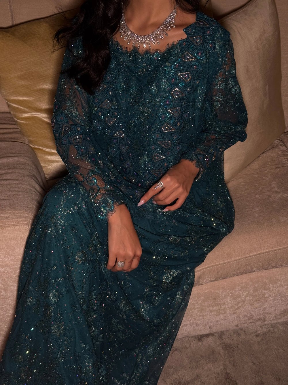 "Teal Elegance" Embellished Evening Jalabiya MMK Design