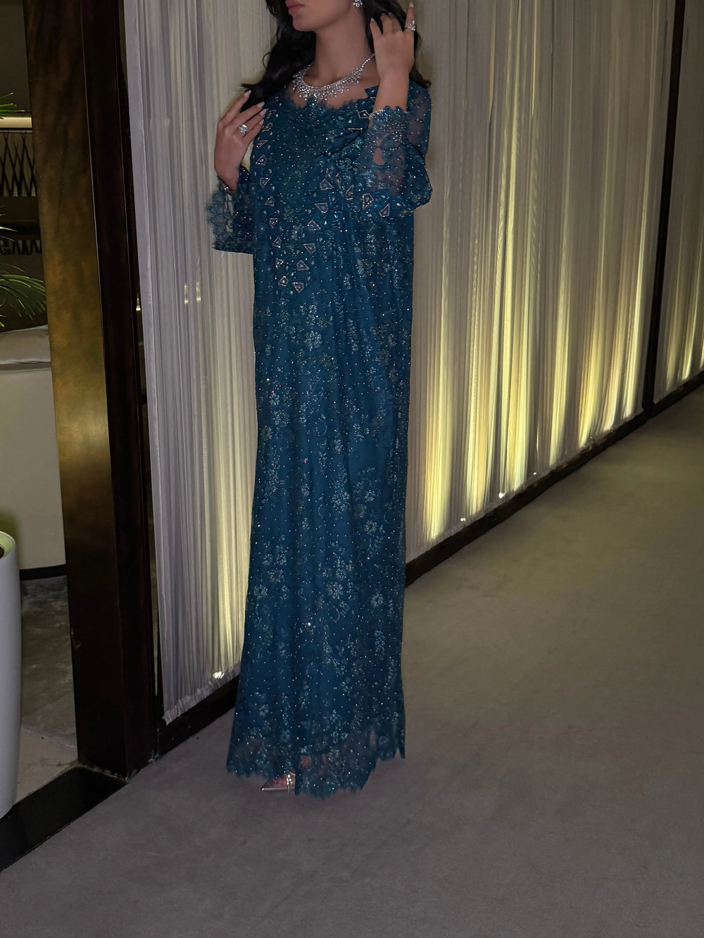 "Teal Elegance" Embellished Evening Jalabiya MMK Design