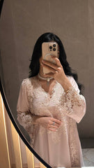 Off pink Grace Lace Jalabiya ( Comes In 2 Piece ) - MMK Design