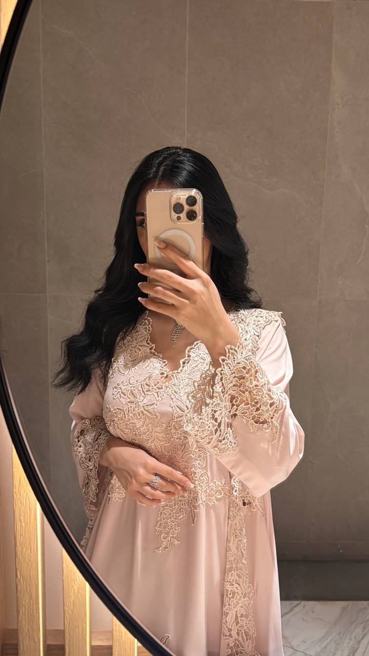 Off pink Grace Lace Jalabiya ( Comes In 2 Piece ) - MMK Design