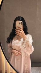 Off pink Grace Lace Jalabiya ( Comes In 2 Piece ) - MMK Design