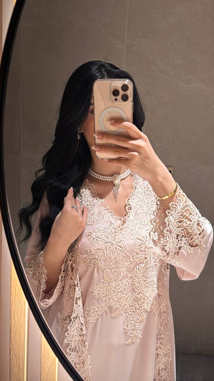 Off pink Grace Lace Jalabiya ( Comes In 2 Piece ) - MMK Design