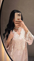 Off pink Grace Lace Jalabiya ( Comes In 2 Piece ) - MMK Design