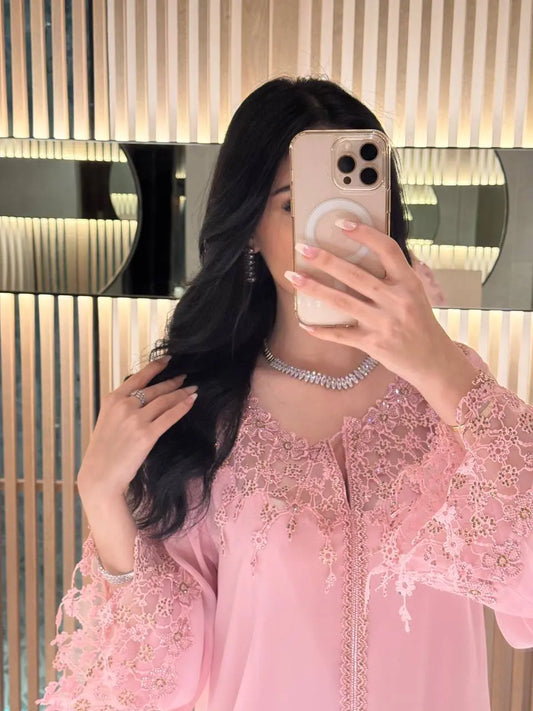 Pink Blossom Lace Jalabiya - MMK Design
