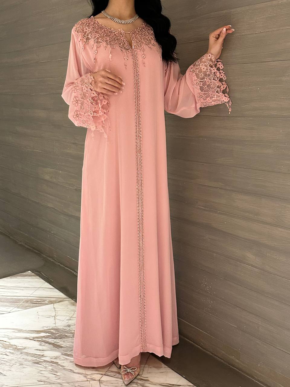 Pink Blossom Lace Jalabiya - MMK Design