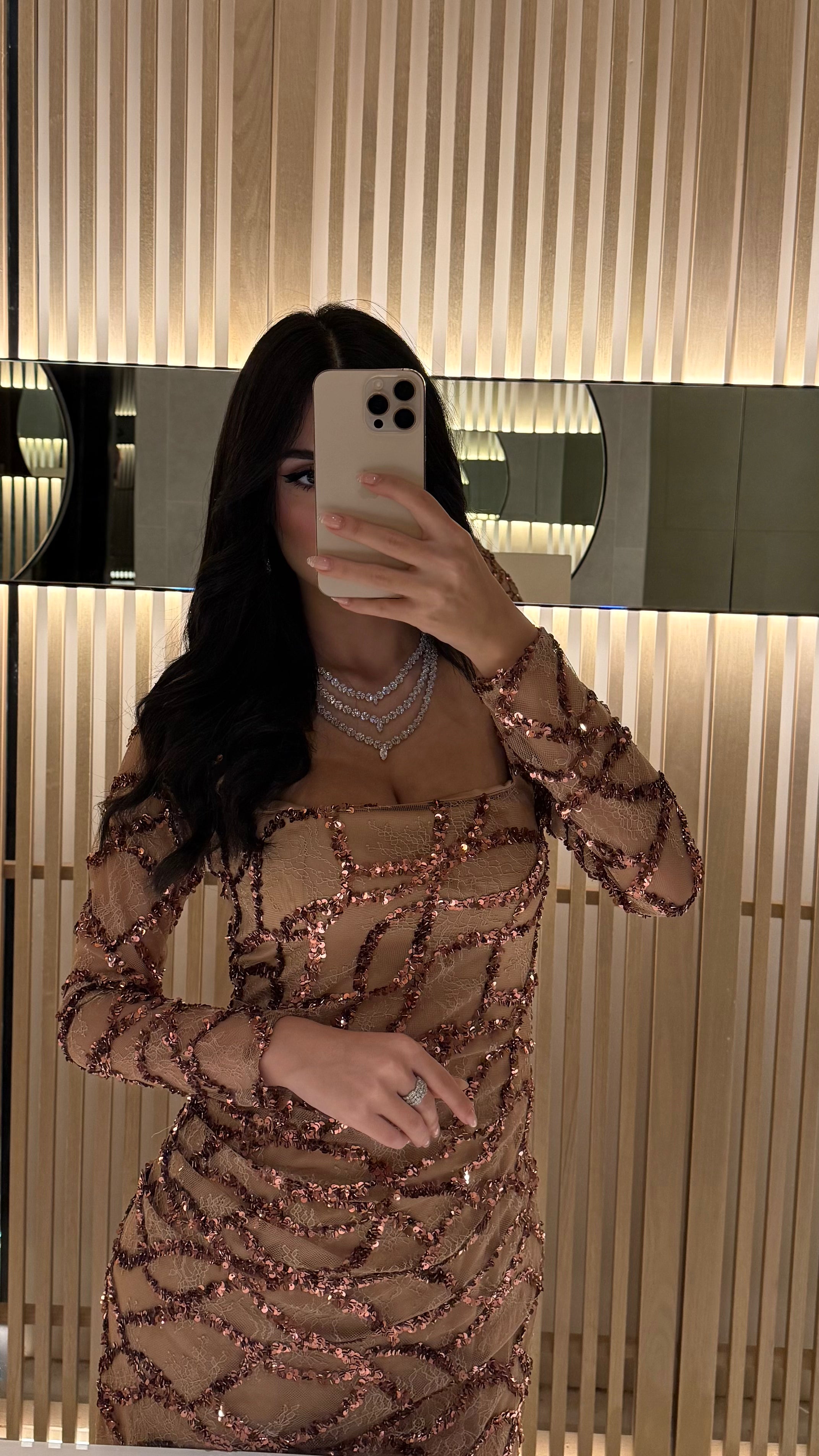 Champagne Crystal Wave Evening Gown