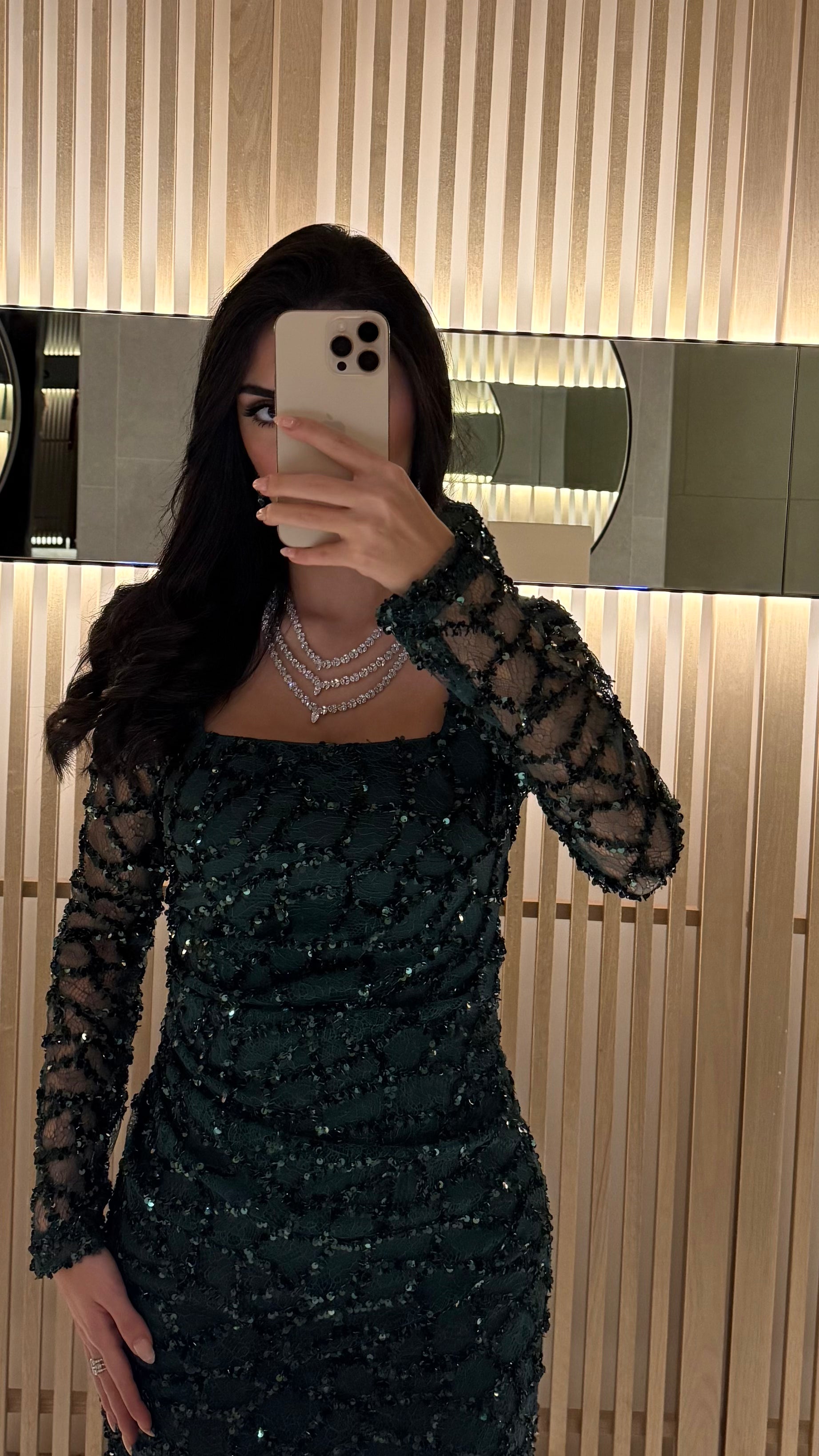 Emerald Noir Sequin Mesh Evening Gown