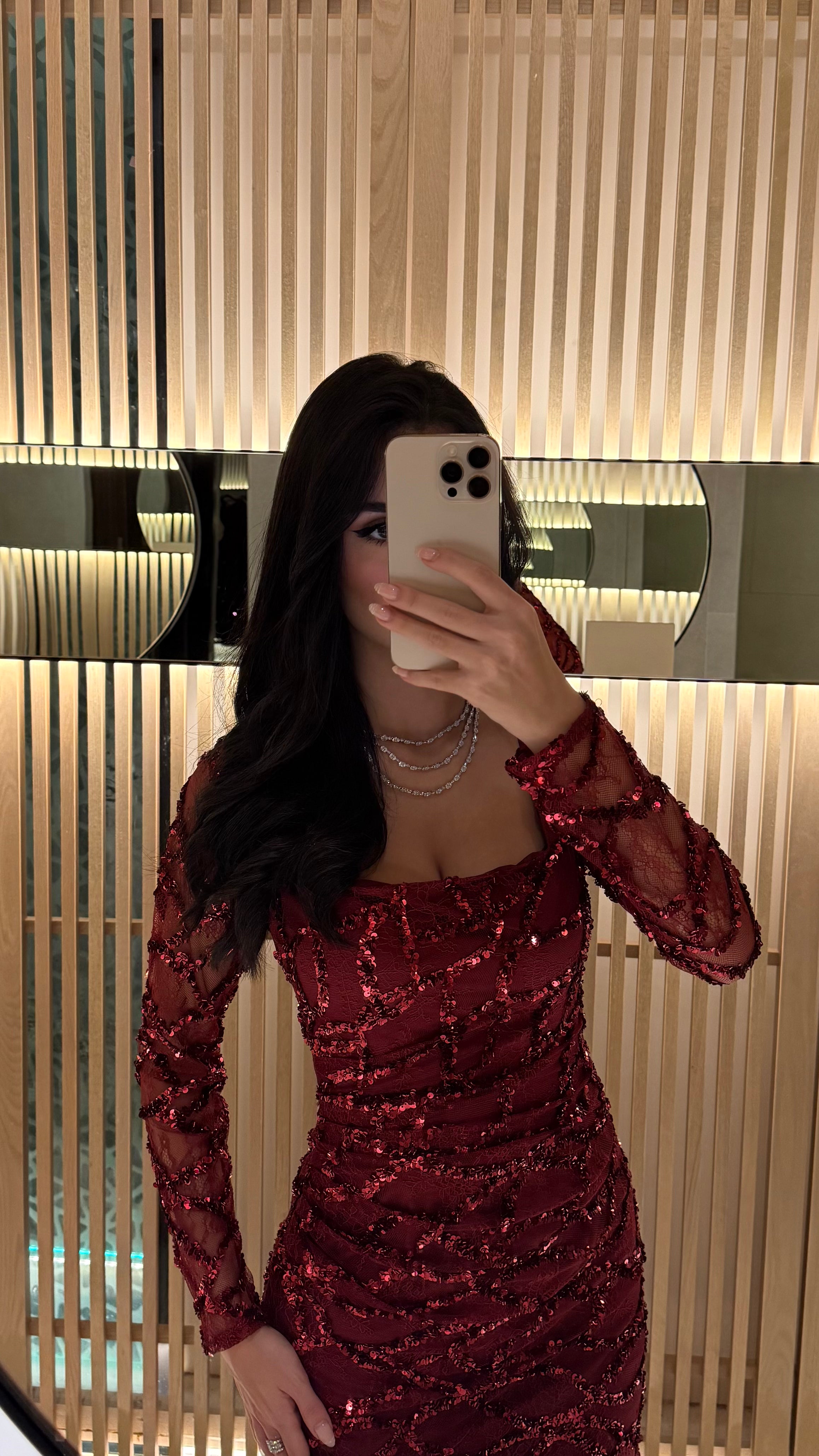 Crimson Lumière Sequin Mesh Gown