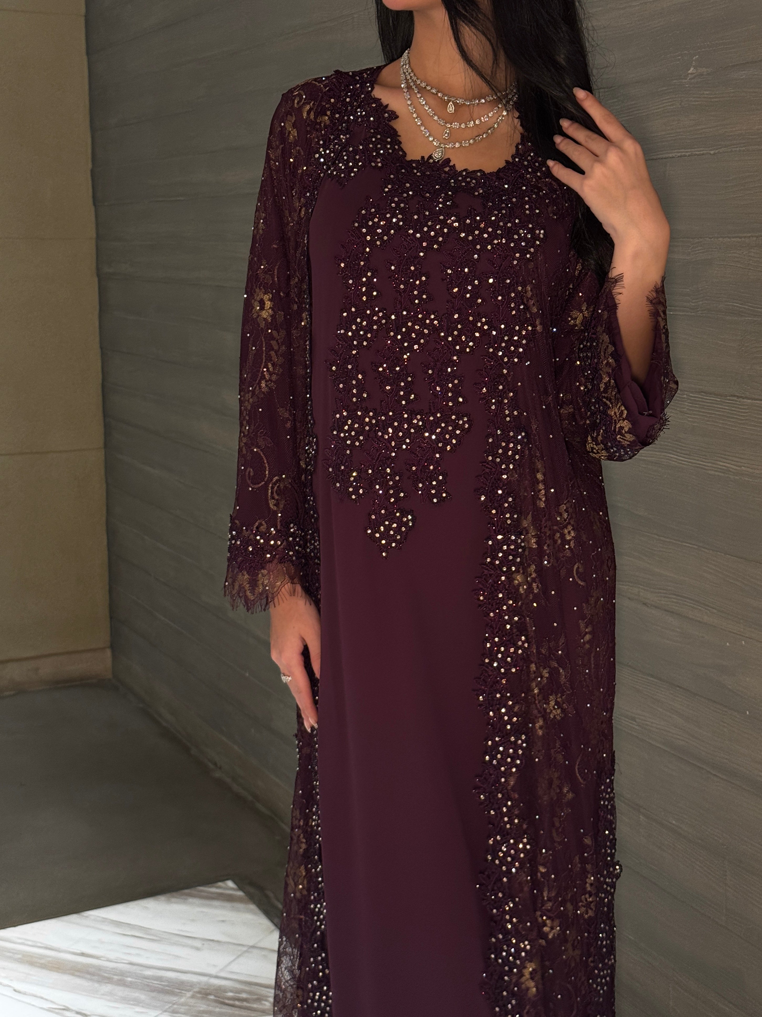 Deep Plum Crystal Embellished jalabiya
