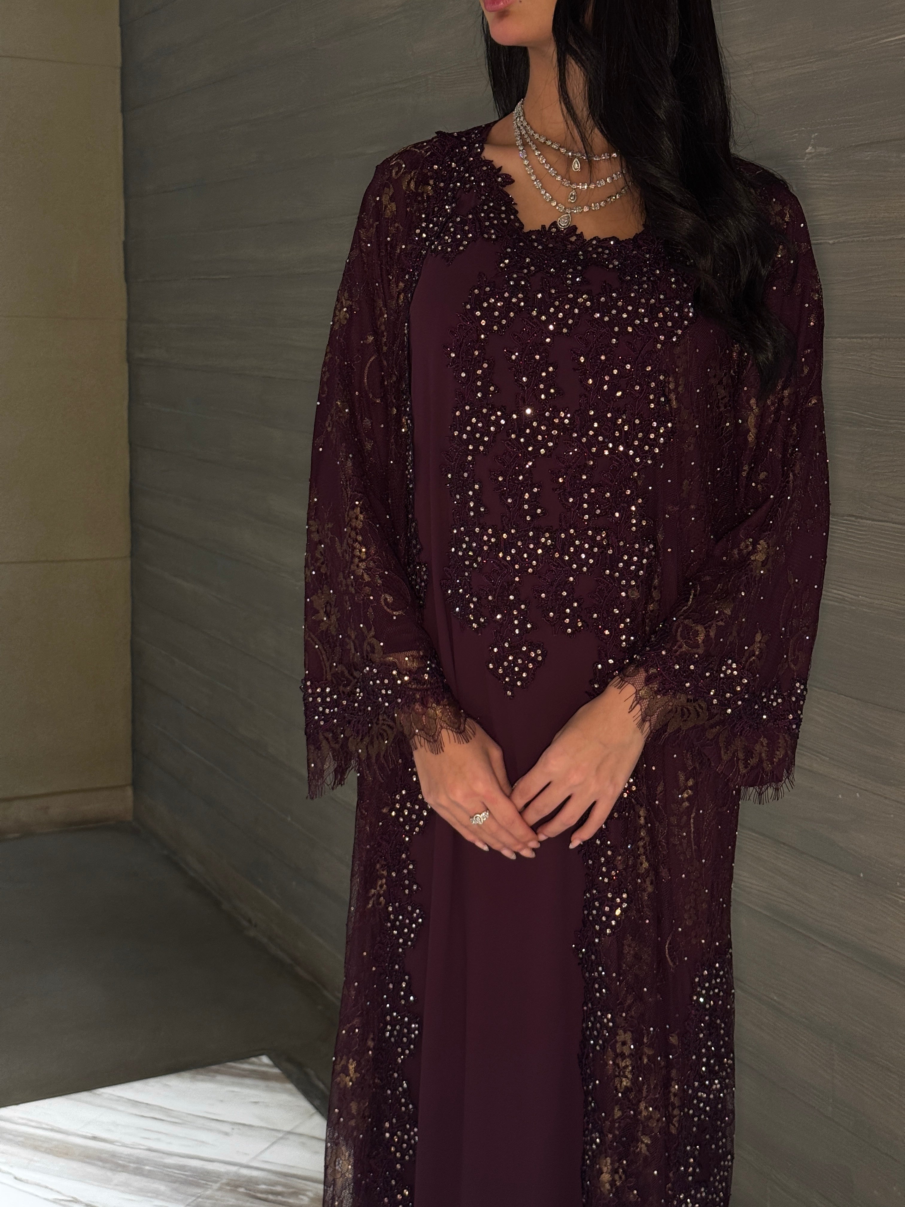 Deep Plum Crystal Embellished jalabiya
