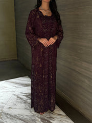 Deep Plum Crystal Embellished jalabiya