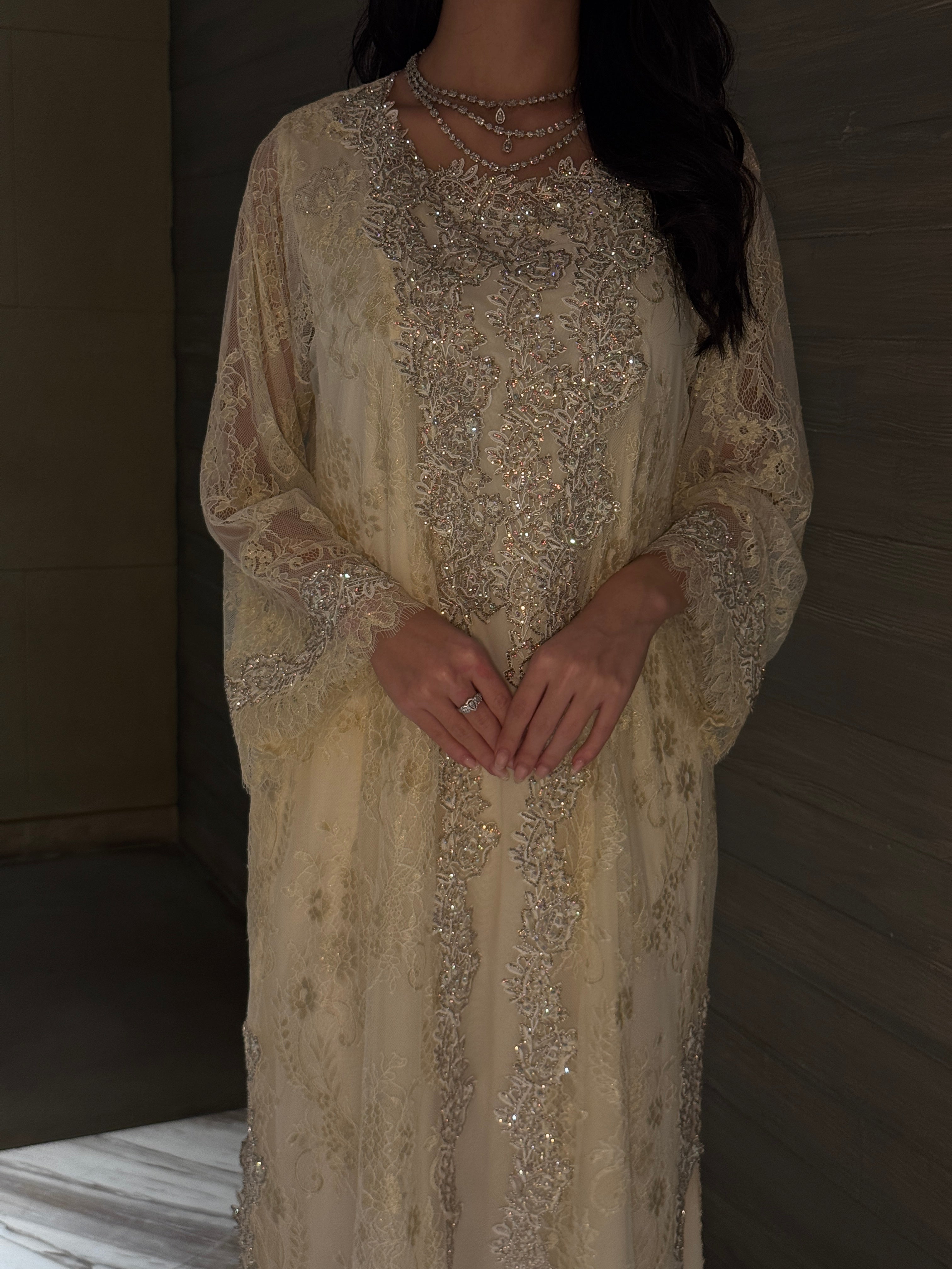 Golden Lace Embellished jalabiya