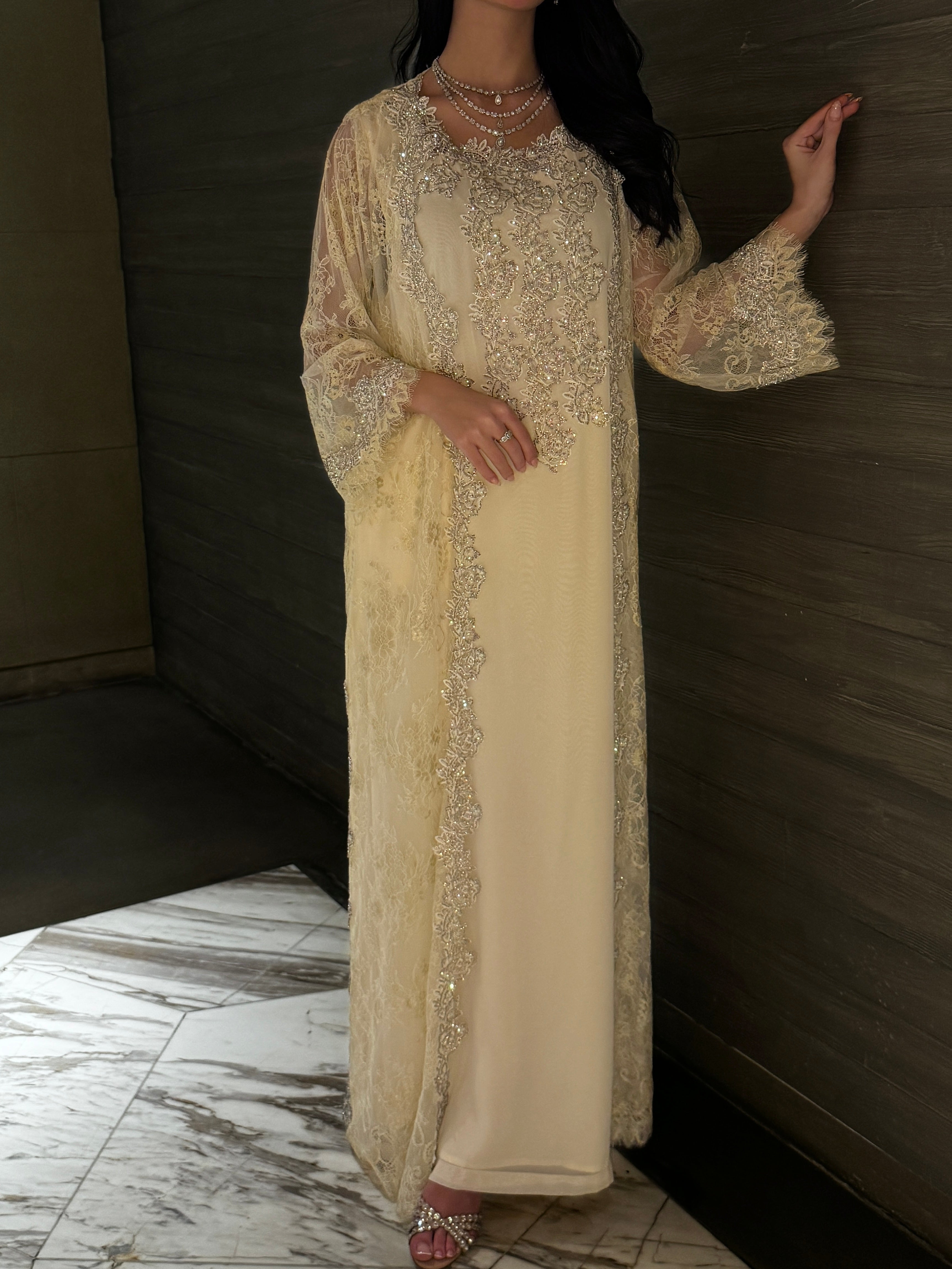 Golden Lace Embellished jalabiya