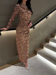 Champagne Crystal Wave Evening Gown