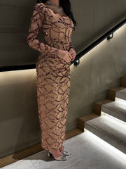 Champagne Crystal Wave Evening Gown