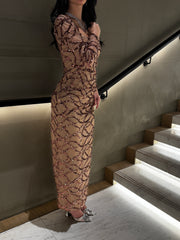 Champagne Crystal Wave Evening Gown