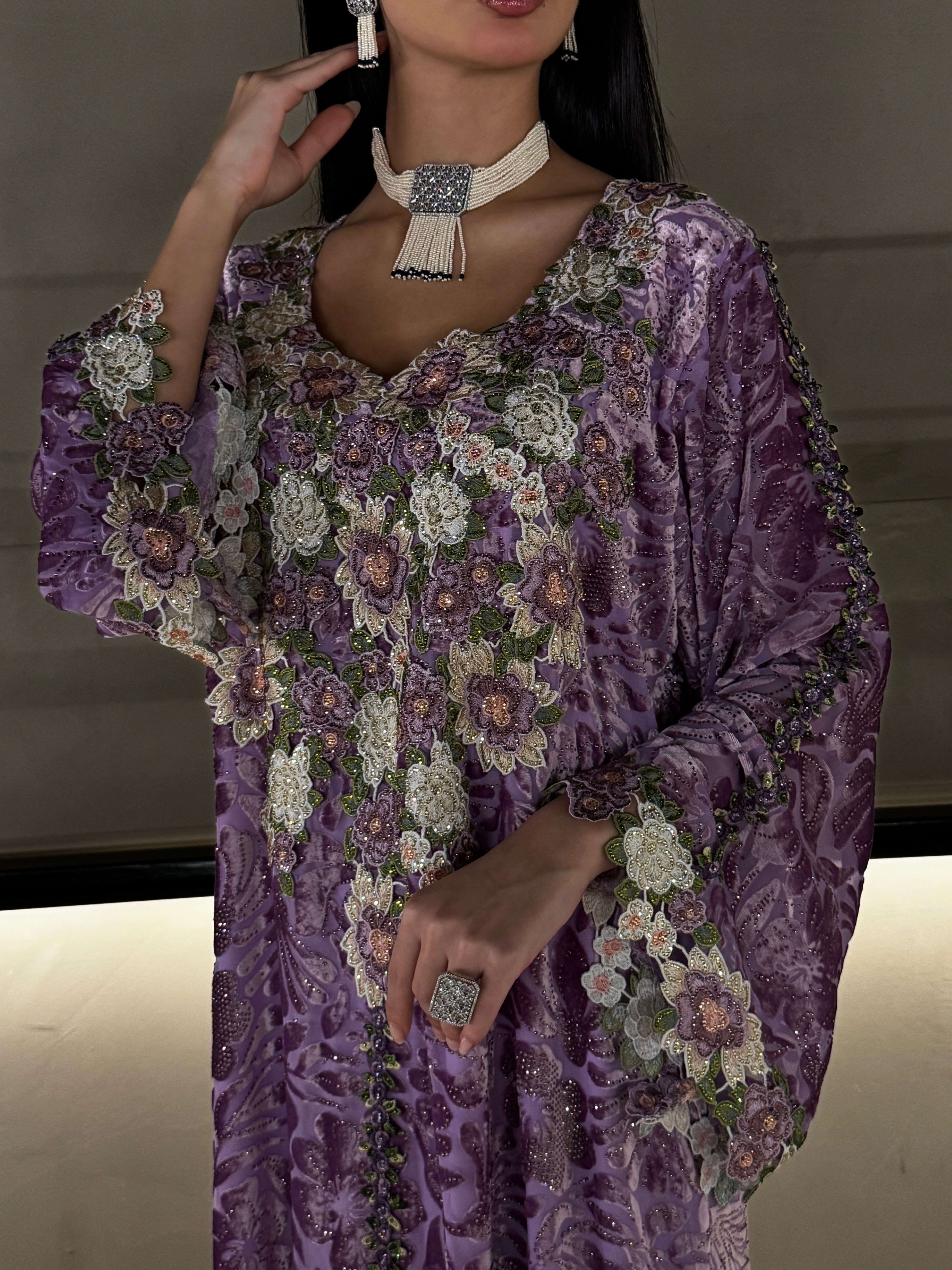 Lavender Floral Embellished Jalabiya