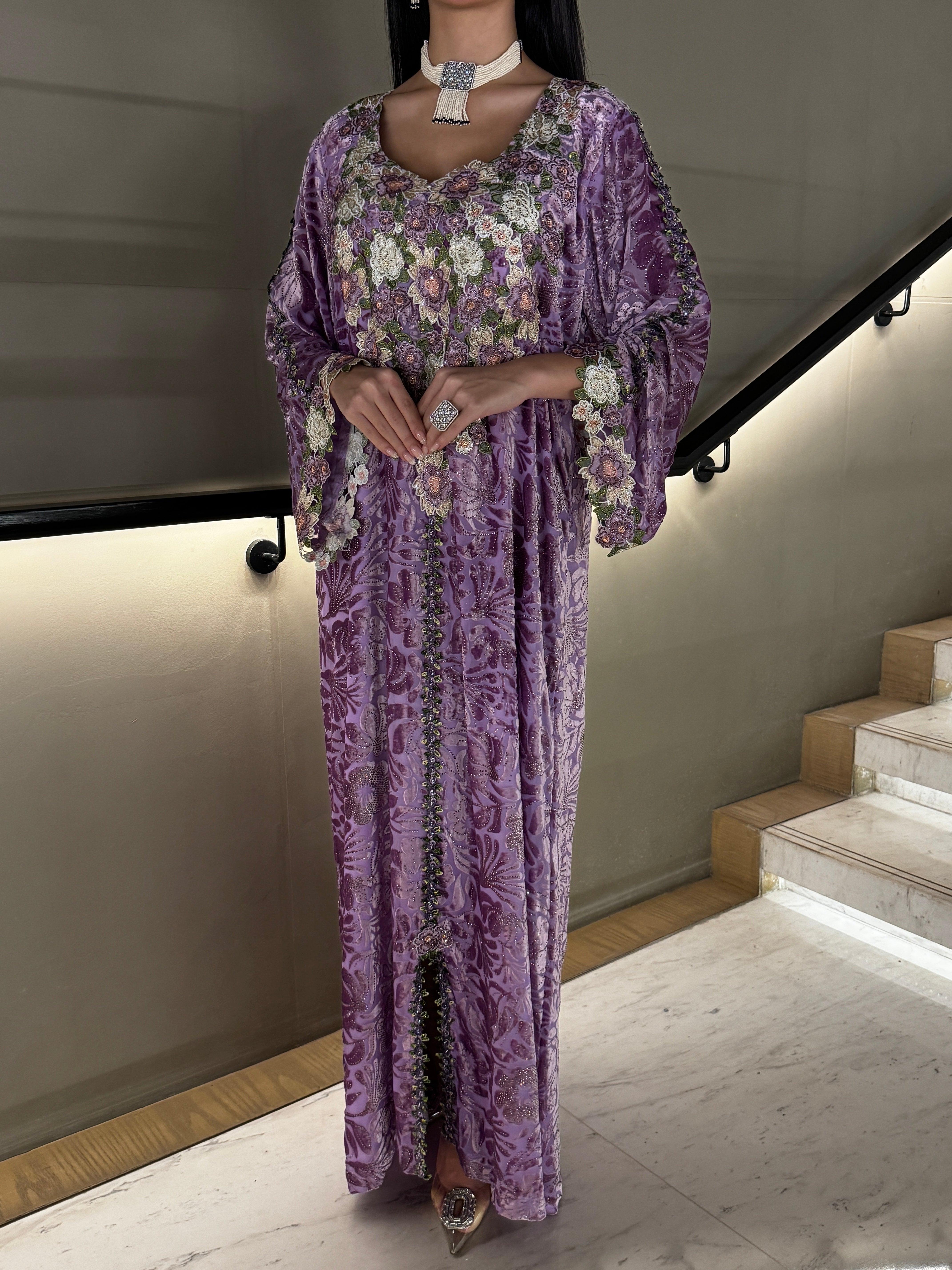 Lavender Floral Embellished Jalabiya