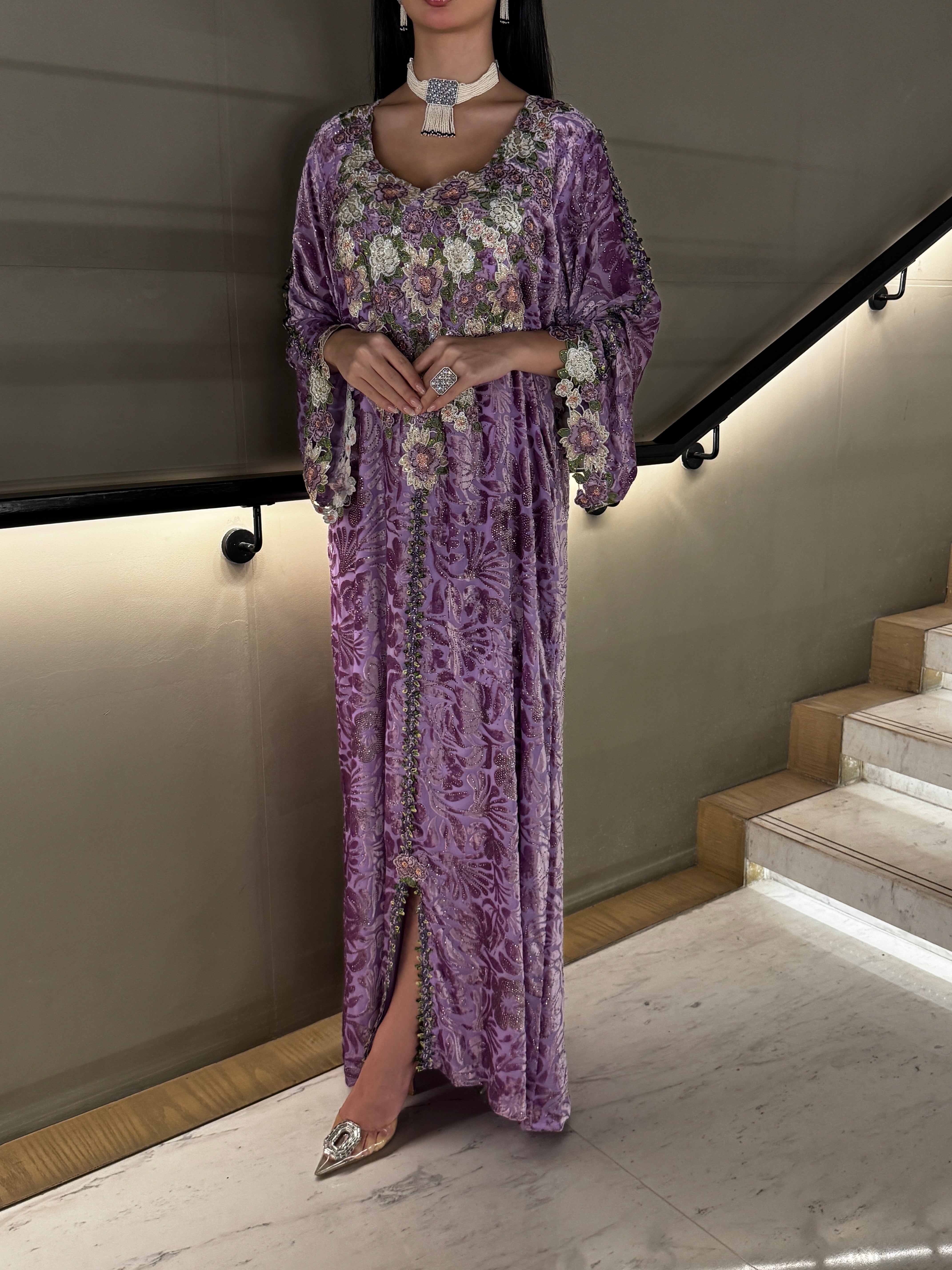 Lavender Floral Embellished Jalabiya