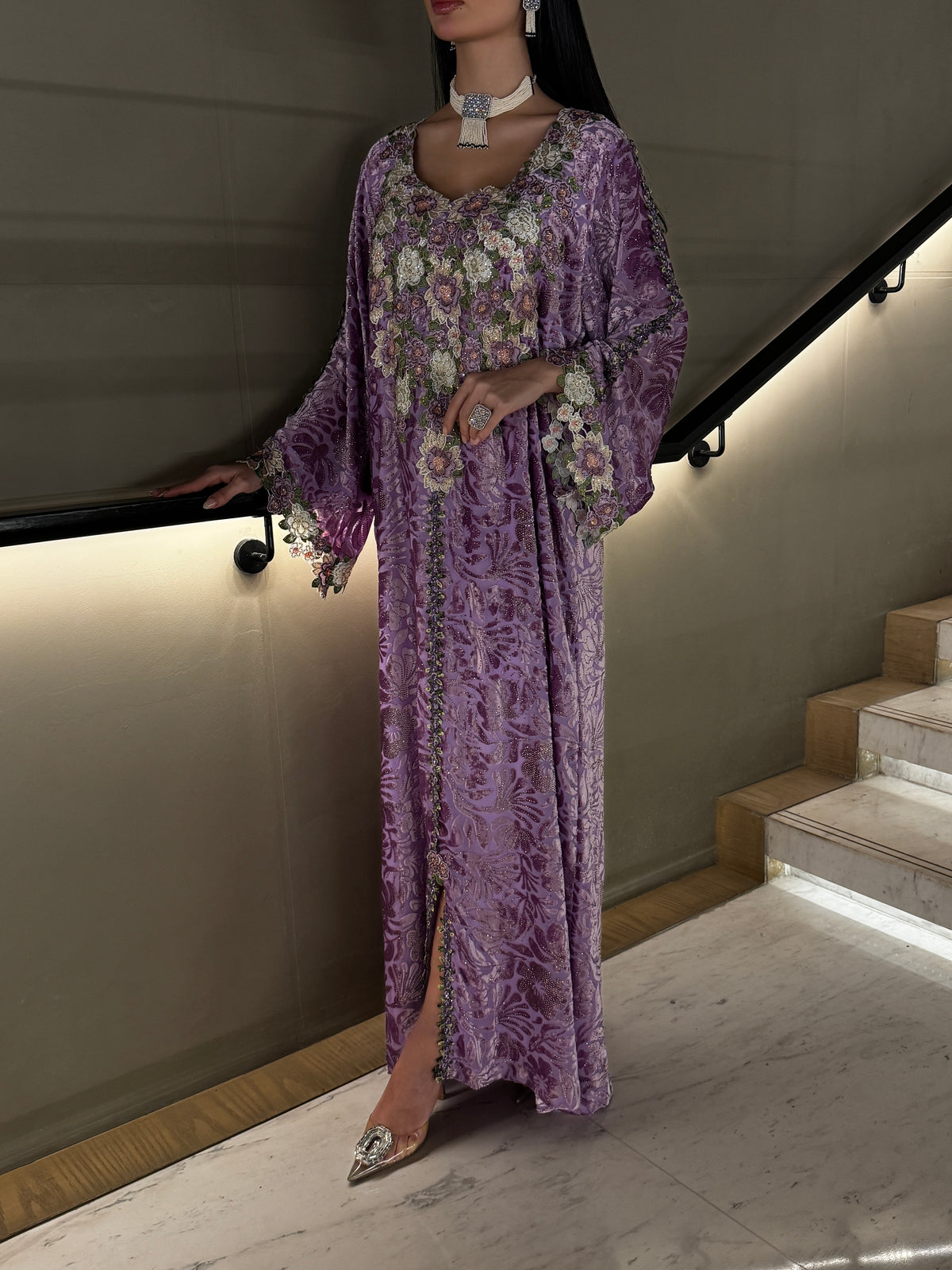 Lavender Floral Embellished Jalabiya