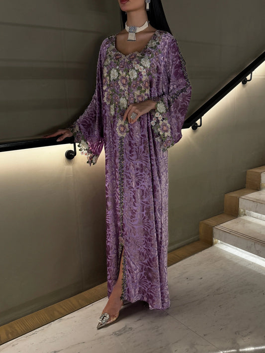 Lavender Floral Embellished Jalabiya