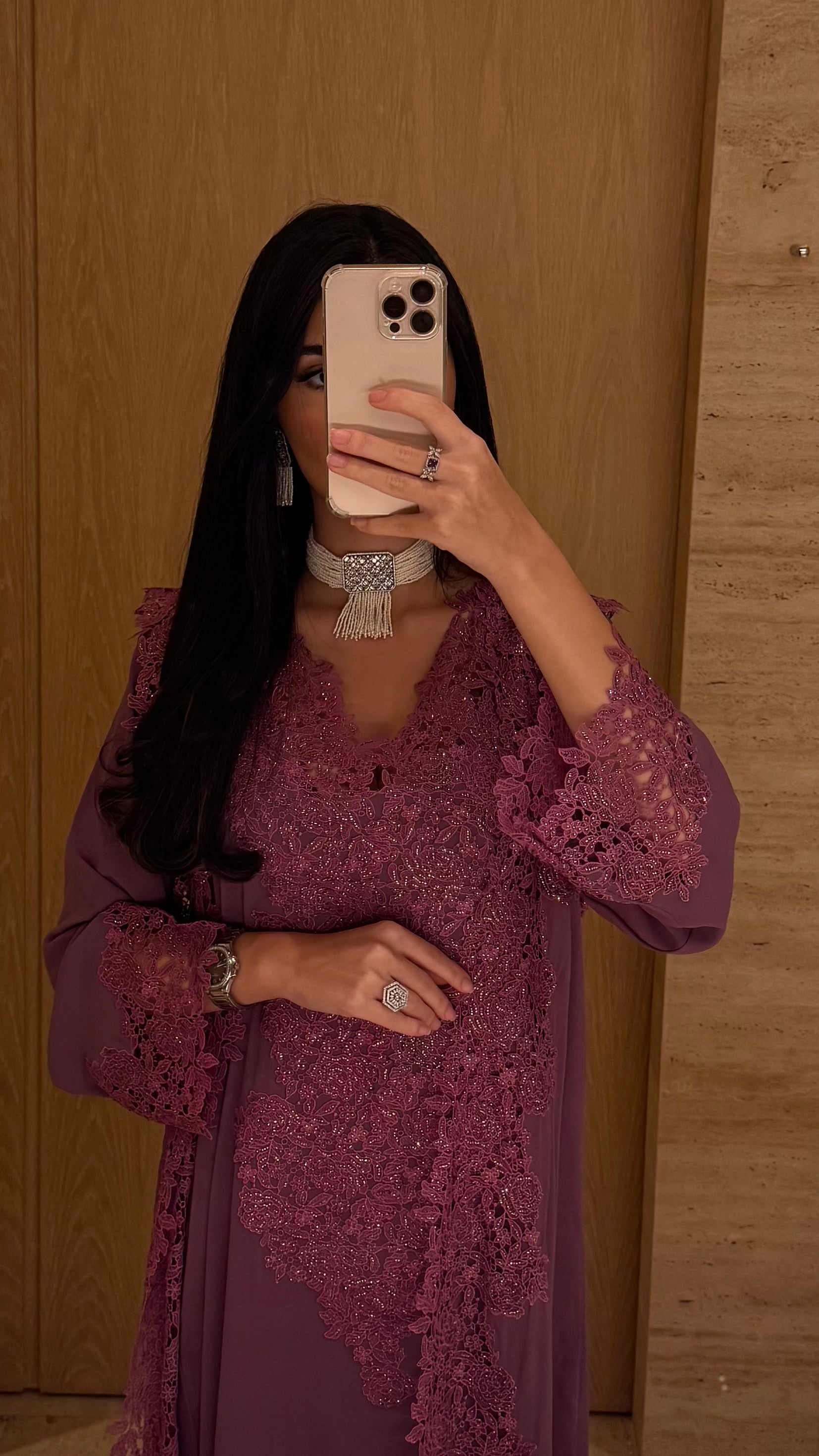 Mauve Radiance Embellished Lace Jalabiya