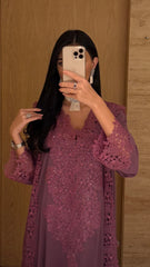 Mauve Radiance Embellished Lace Jalabiya