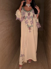 Noor Floral Embroidered Cream Jalabiya MMK Design
