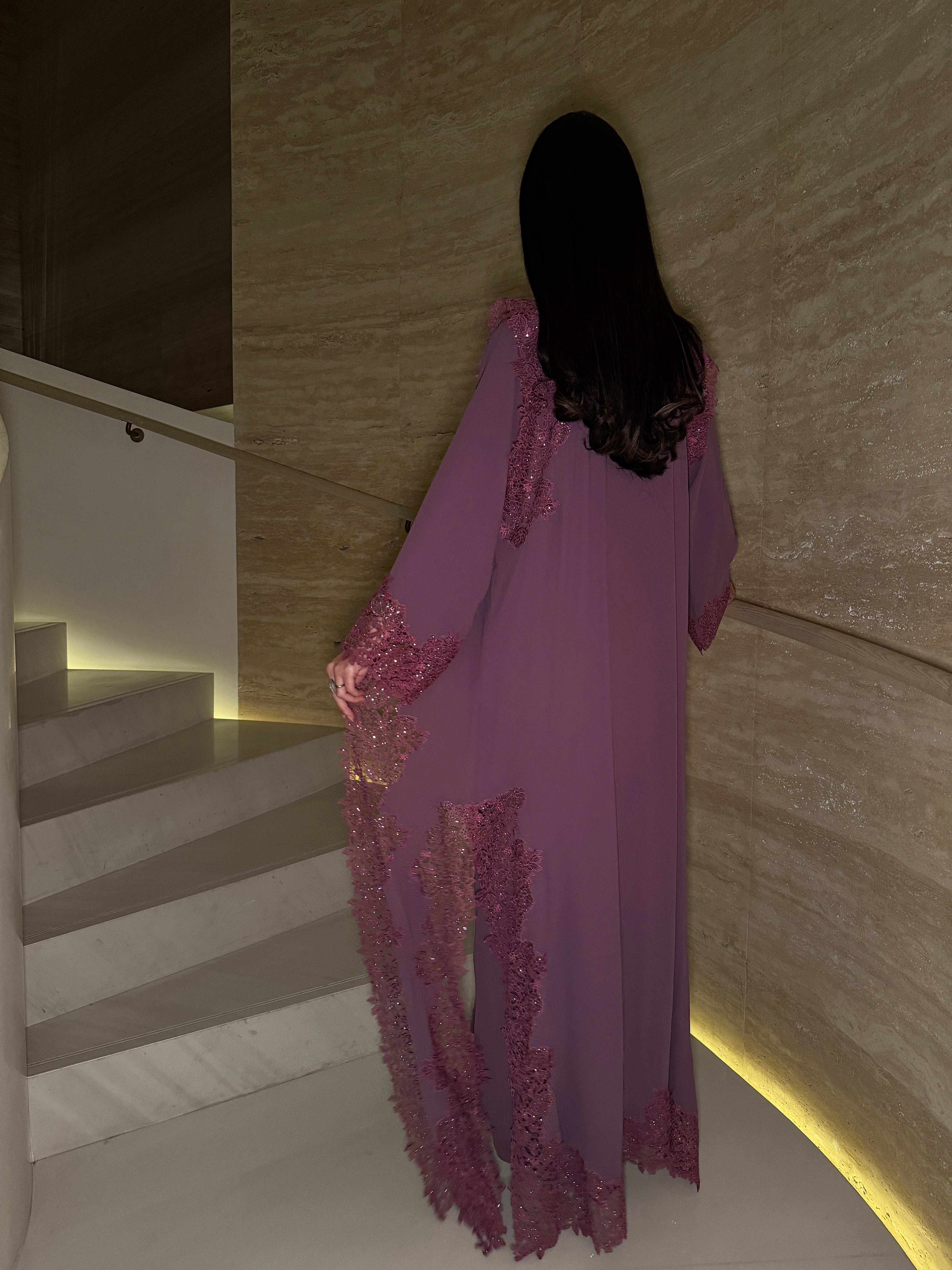 Mauve Radiance Embellished Lace Jalabiya
