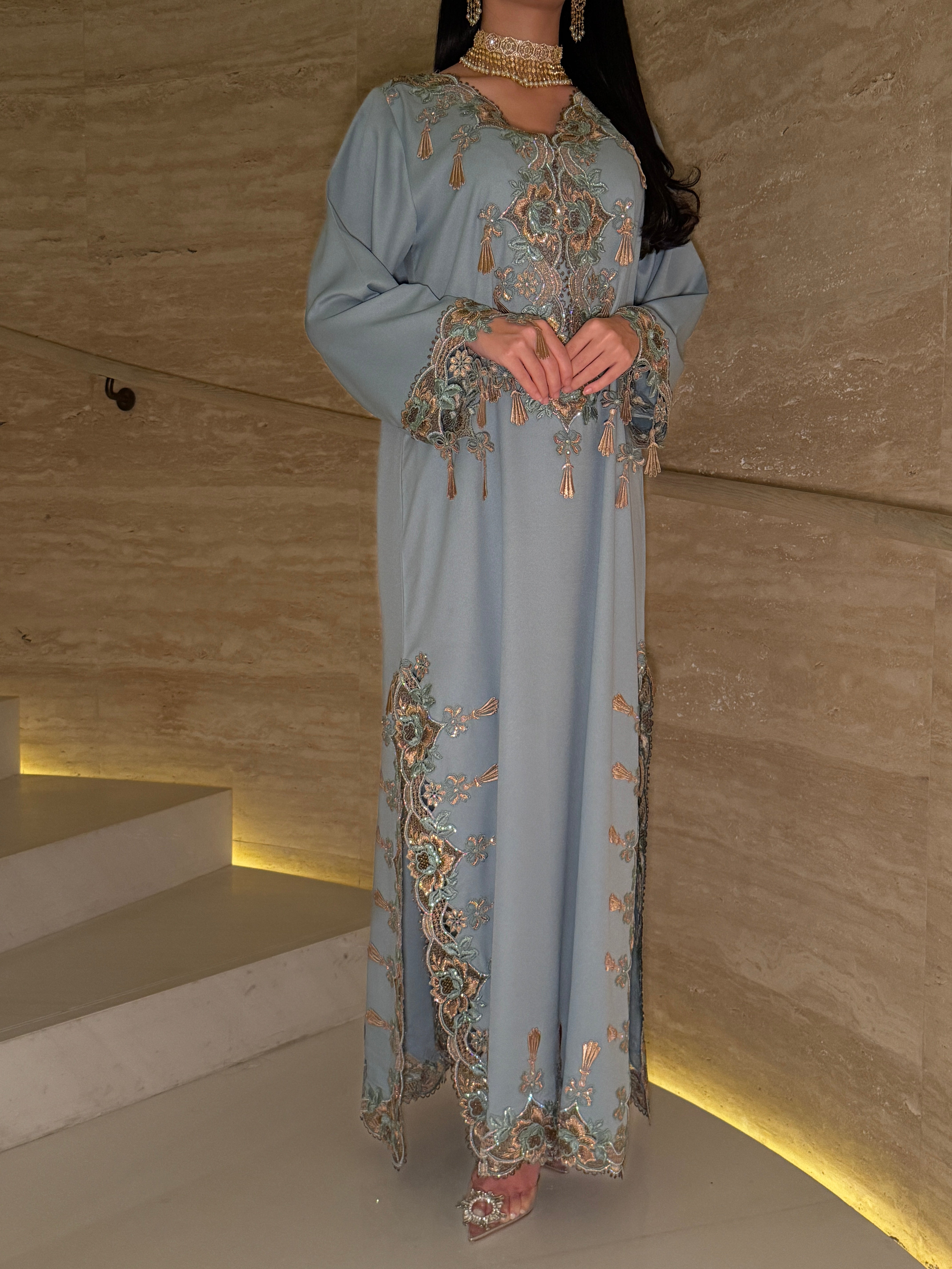 Celestial Blue Embroidered Jalabiya