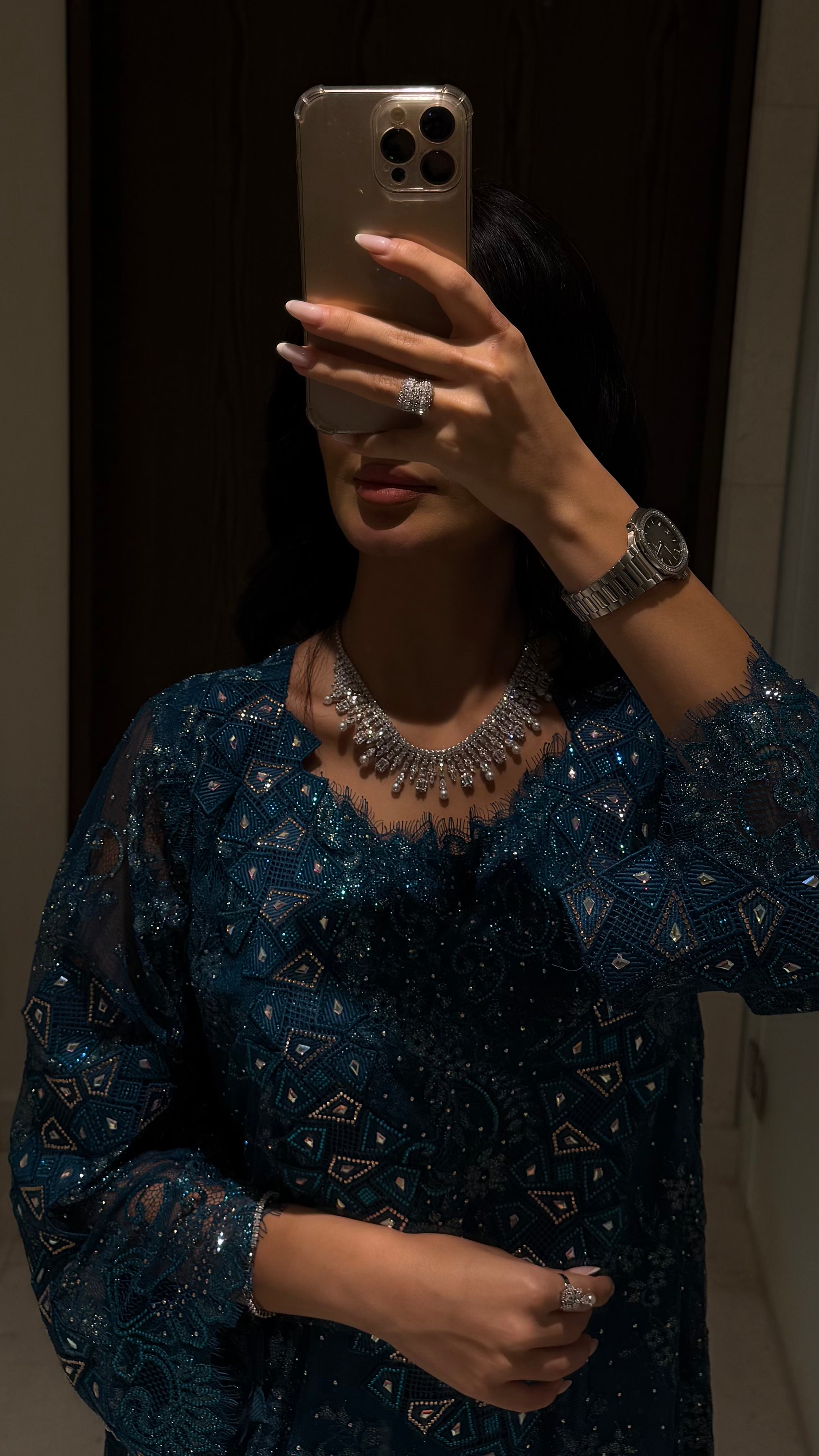 "Teal Elegance" Embellished Evening Jalabiya