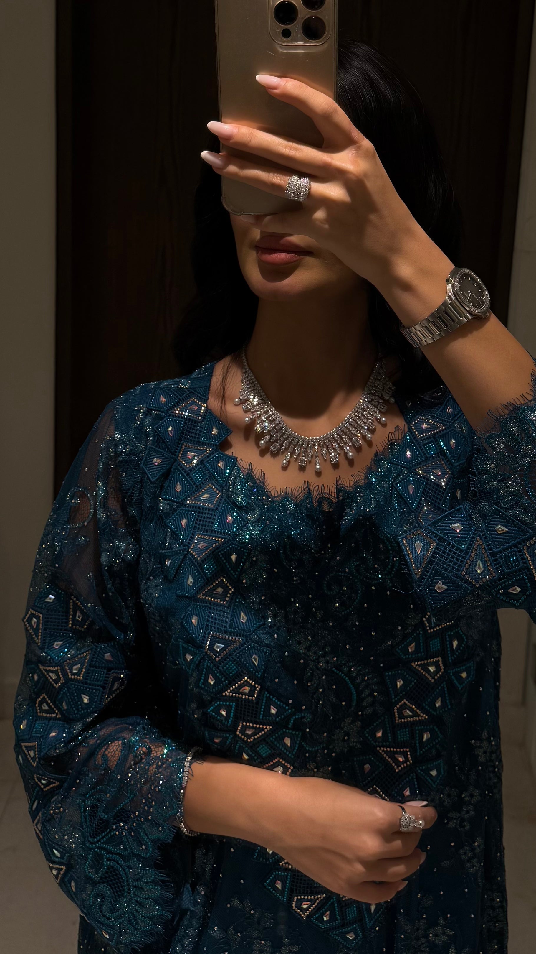 "Teal Elegance" Embellished Evening Jalabiya