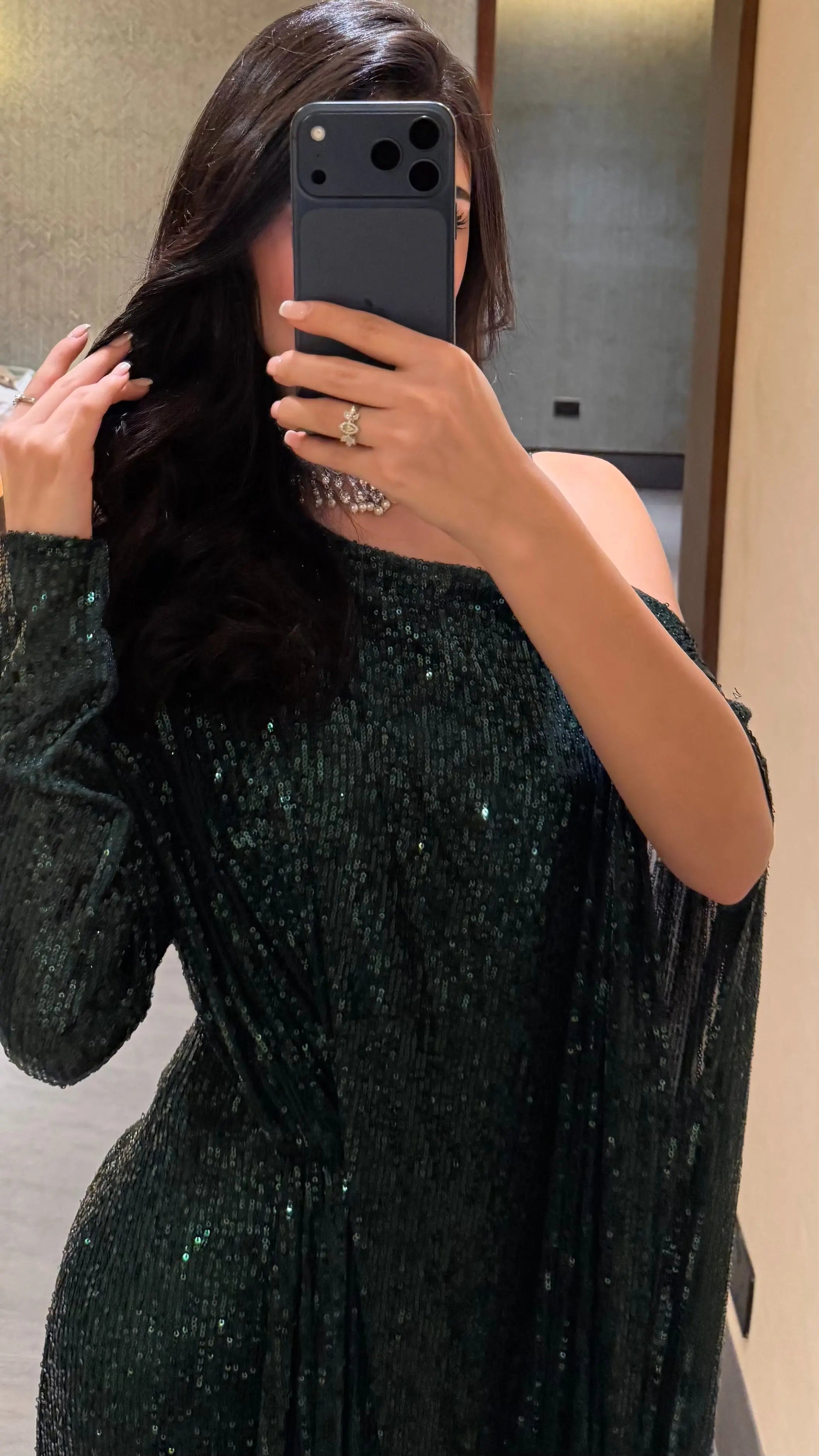 Emerald Drape Sequin Gown