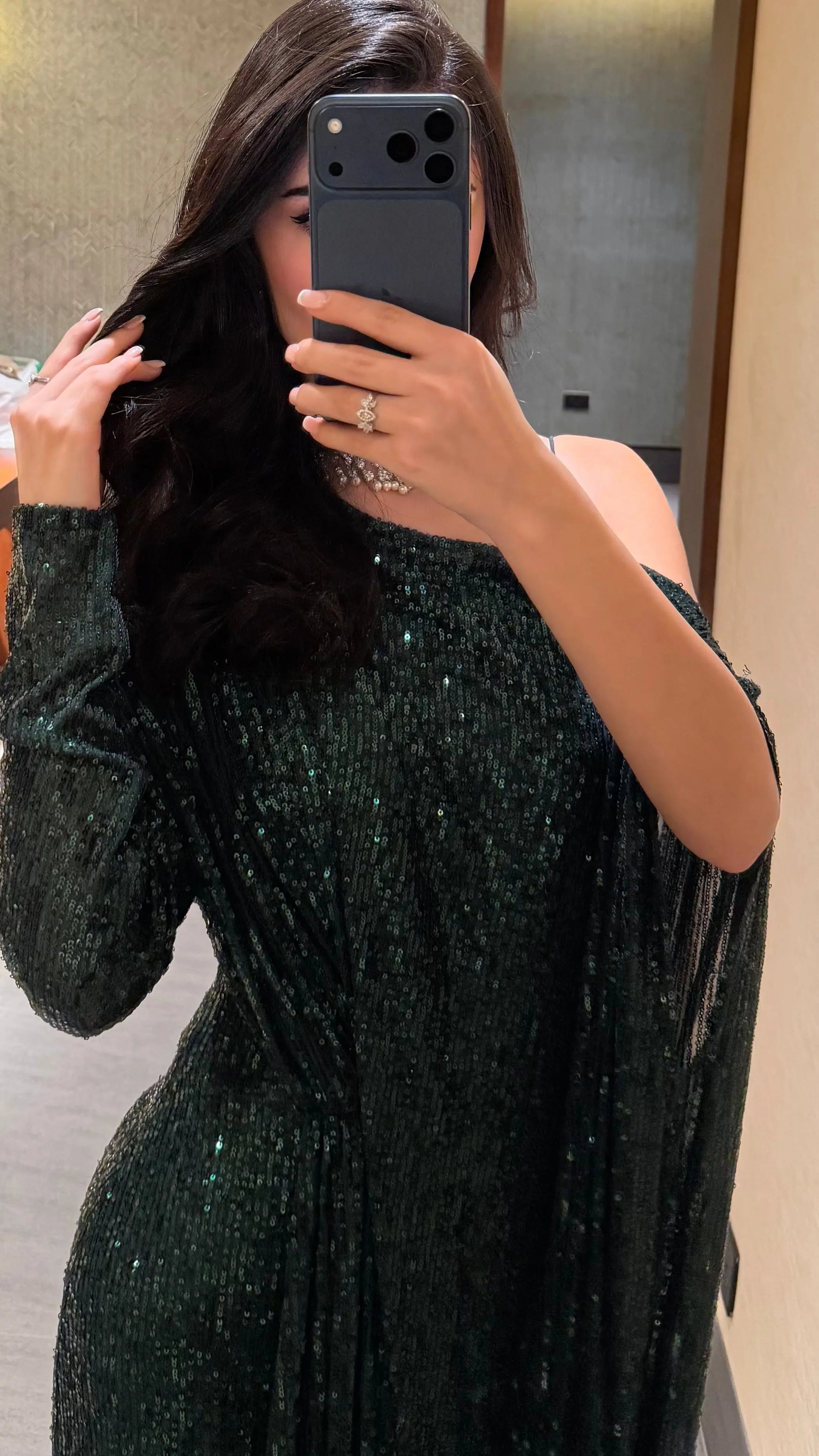 Emerald Drape Sequin Gown