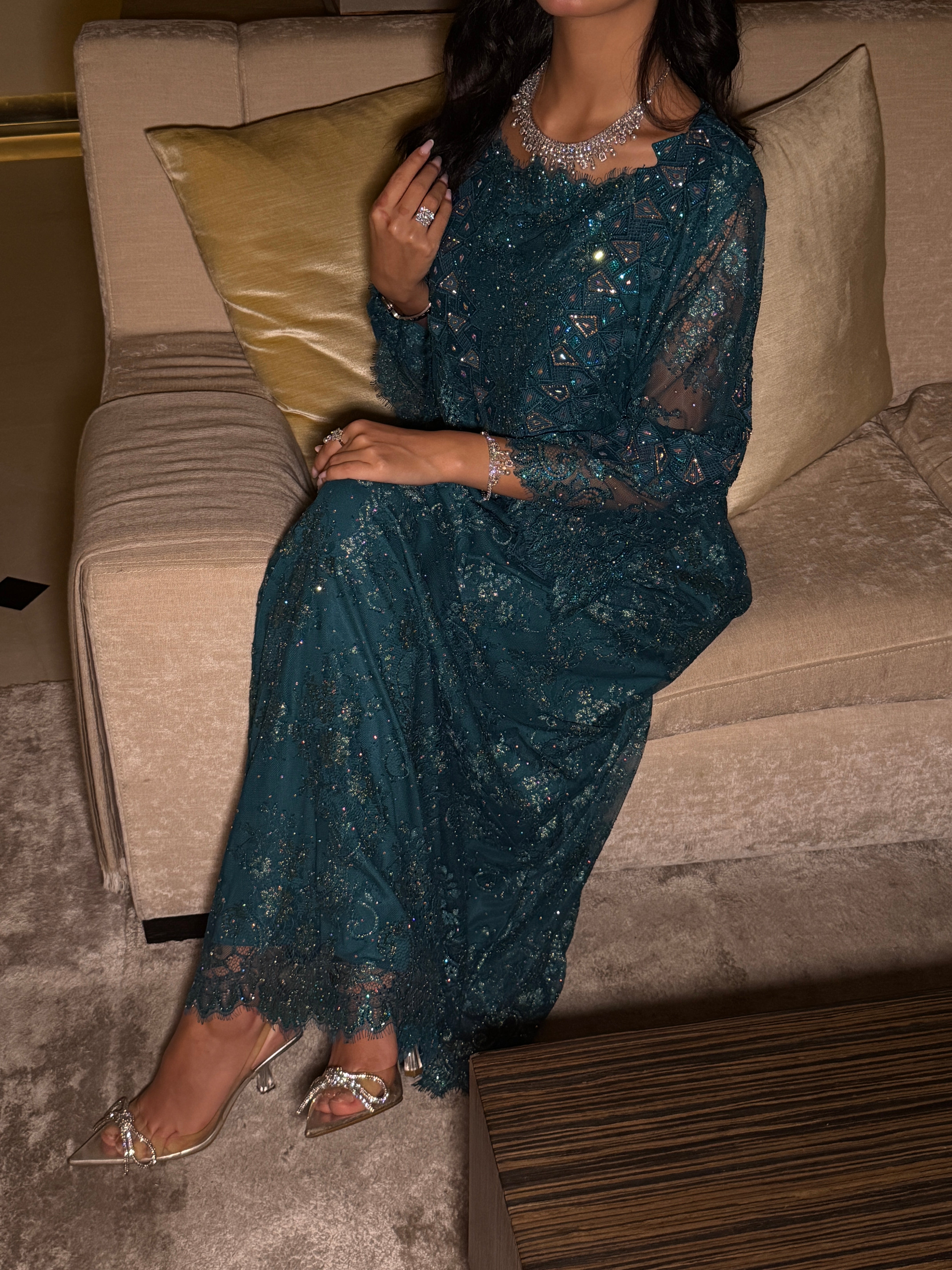 "Teal Elegance" Embellished Evening Jalabiya