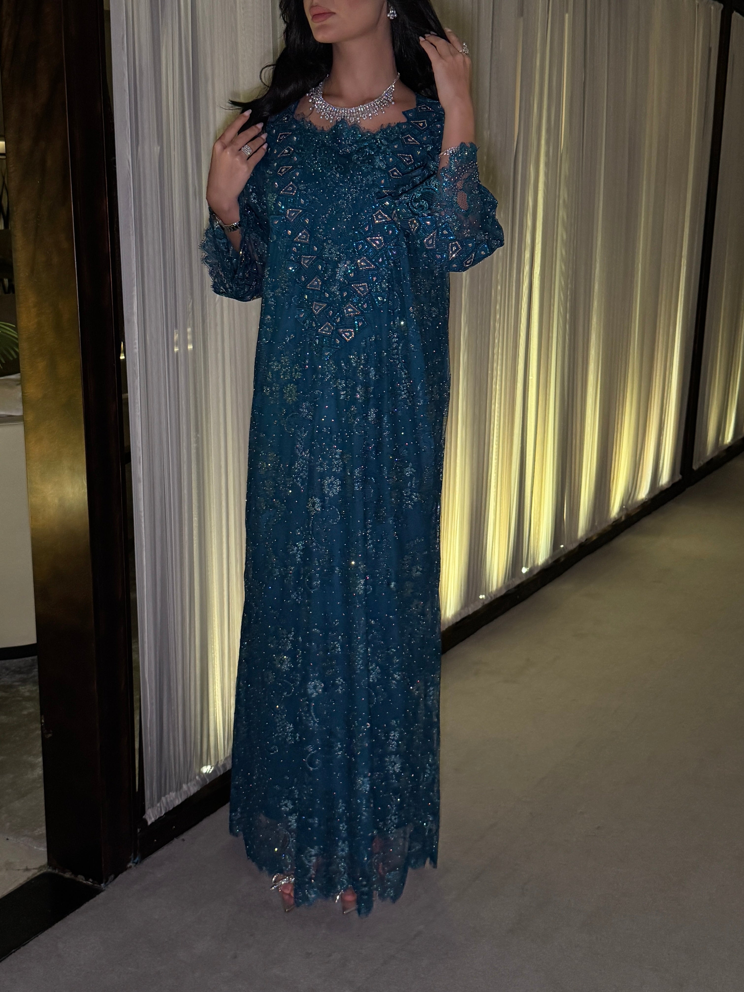 "Teal Elegance" Embellished Evening Jalabiya