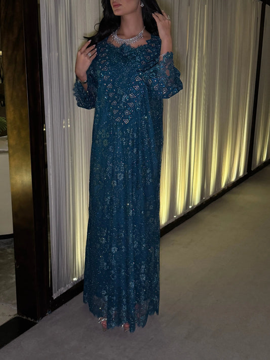 "Teal Elegance" Embellished Evening Jalabiya MMK Design