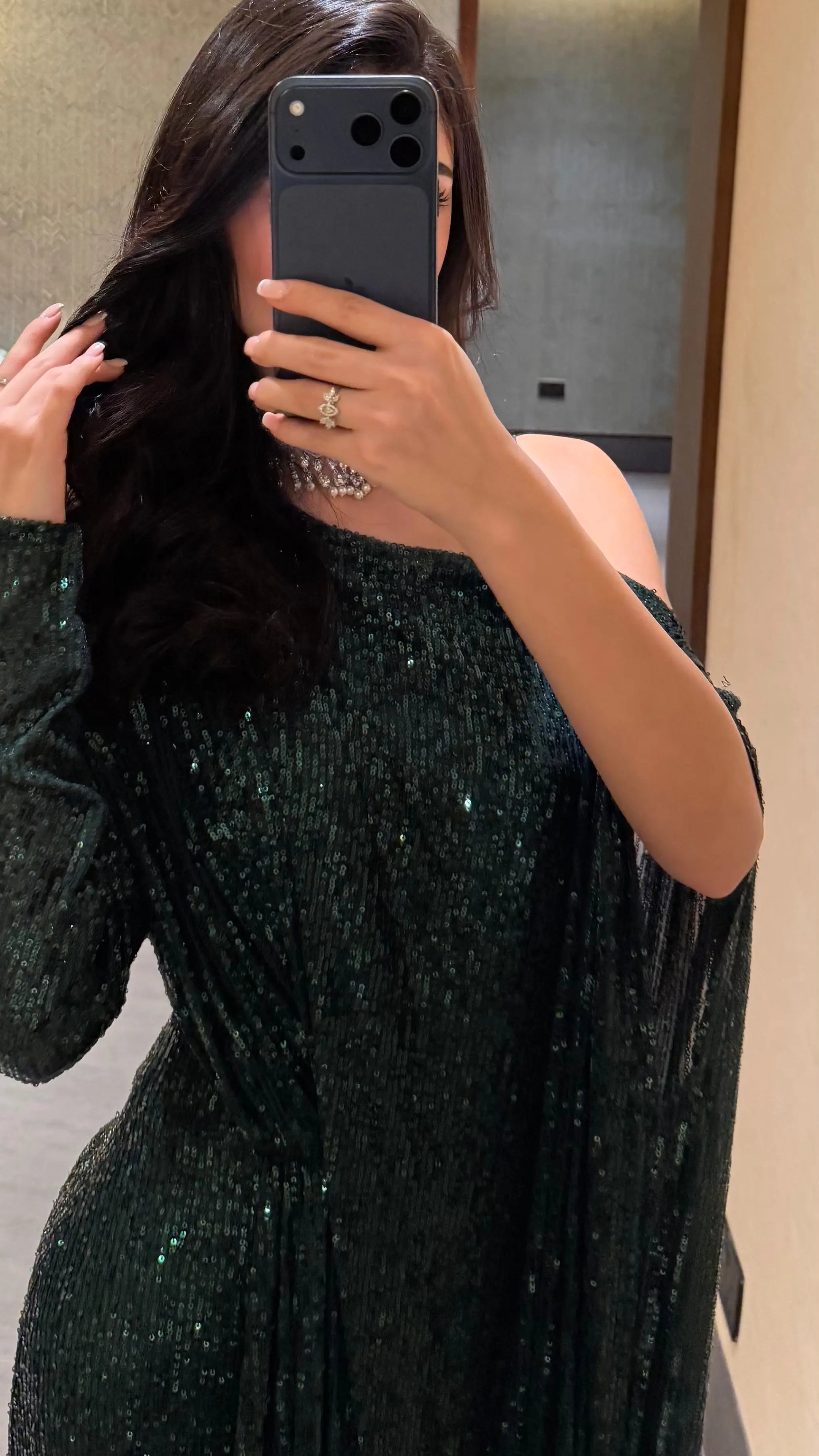 Emerald Drape Sequin Gown