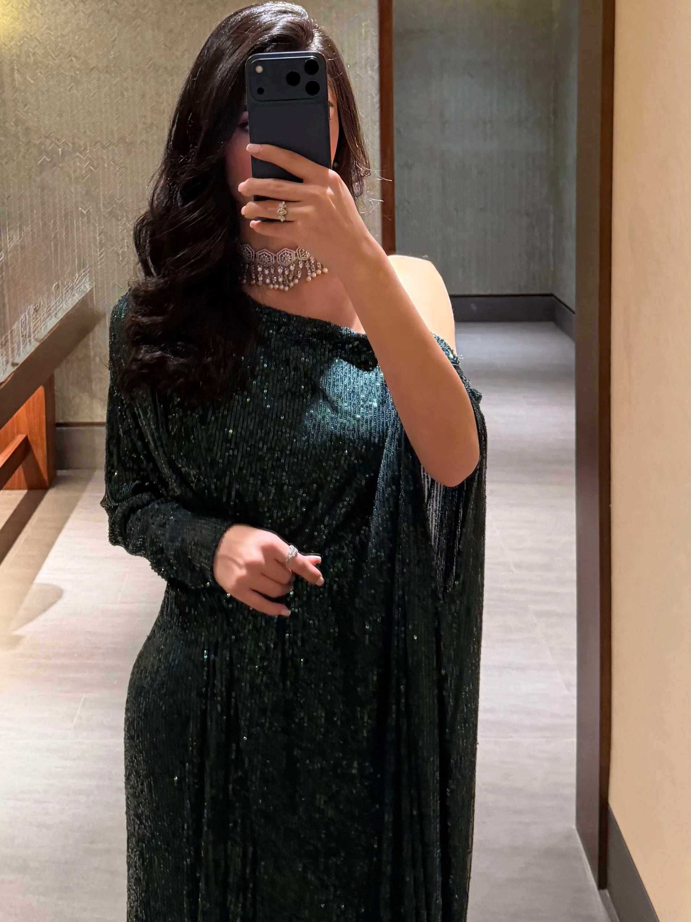 Emerald Drape Sequin Gown