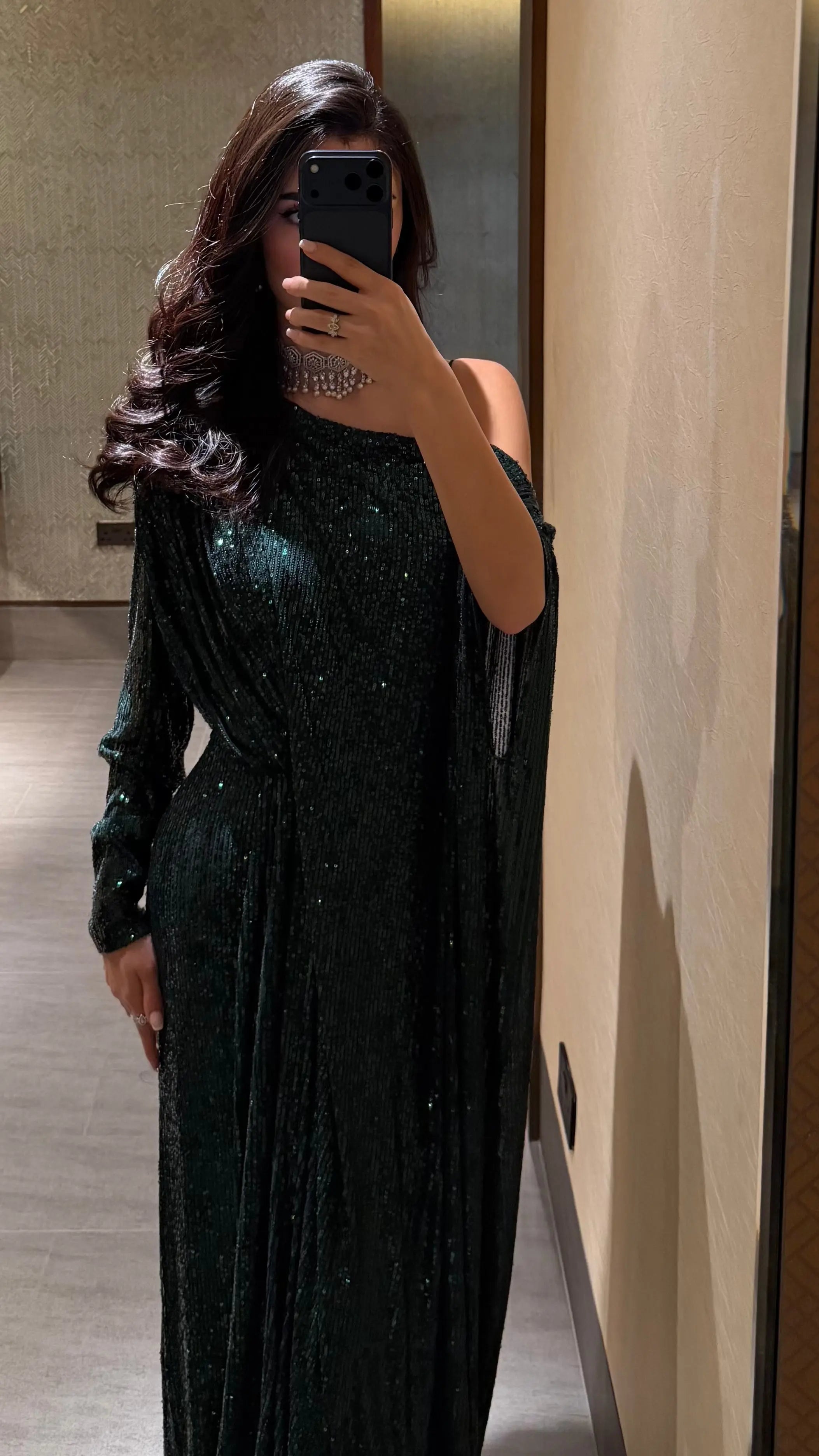 Emerald Drape Sequin Gown