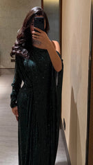 Emerald Drape Sequin Gown