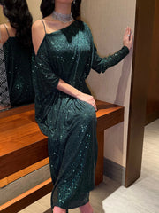 Emerald Drape Sequin Gown