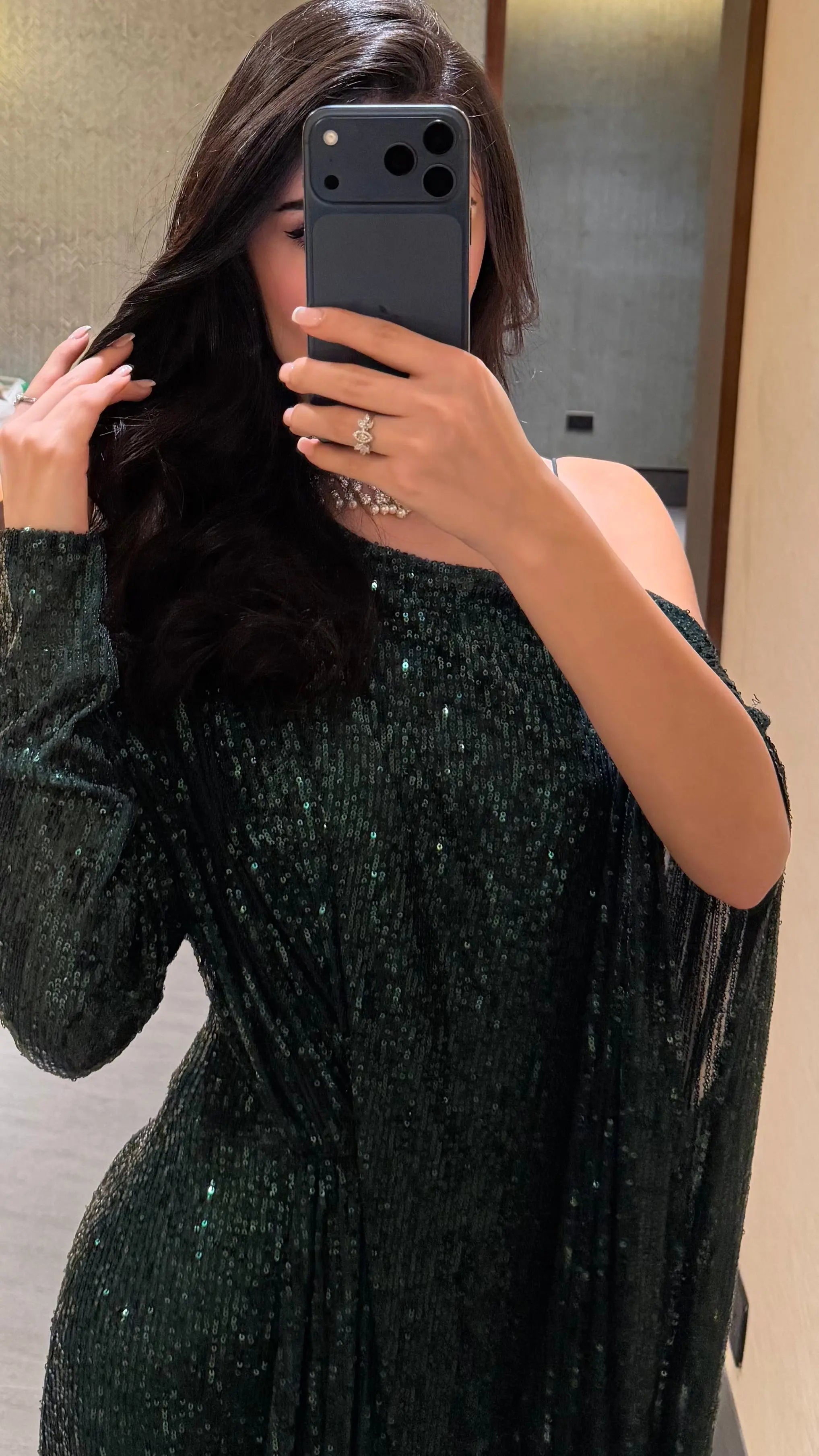 Emerald Drape Sequin Gown
