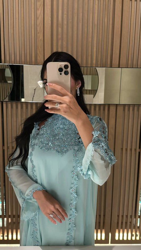 Blue Highneck Jalabiya - MMK Design